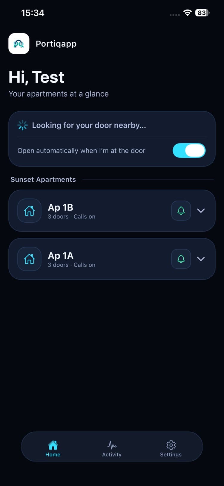 Home screen in dark theme on iPhone