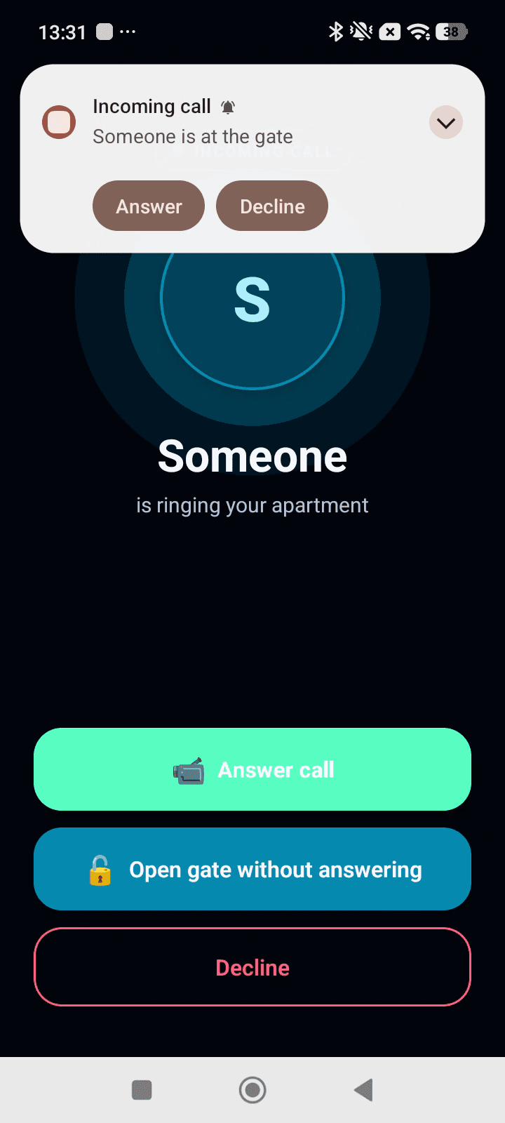 Incoming call from the gate